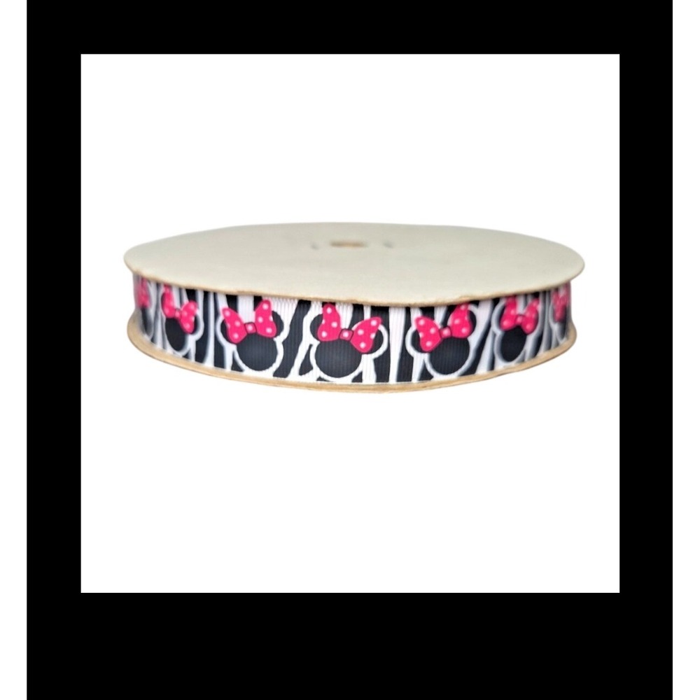 Minnie Mouse Zebra Print Grosgrain Ribbon Pink Polka Dot Bow 7/8 Inch Spool